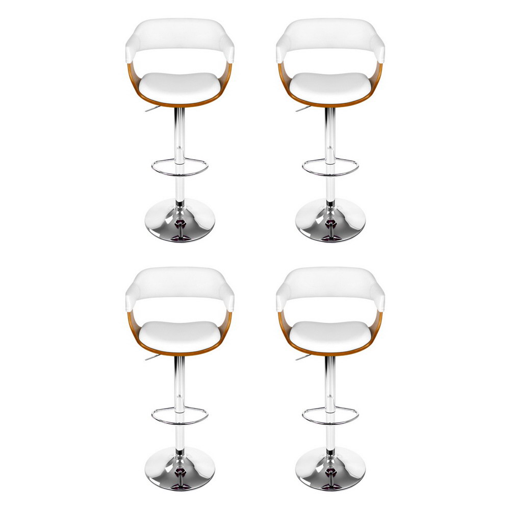 4x Artiss Bar Stools Gas Lift Leather with Armrest White