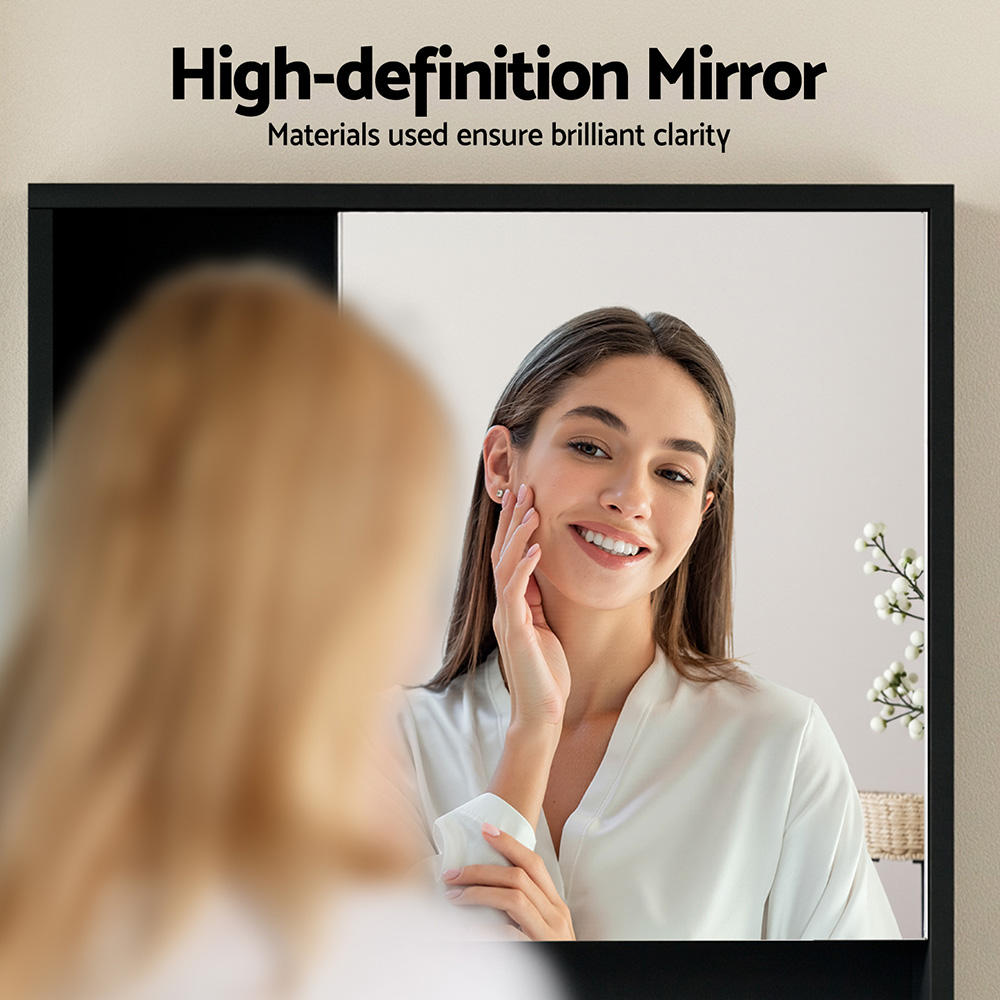 Cefito Bathroom Mirror Cabinet Mirrored Medicine Adjustable Shelf Wall Mounted 560mm Black