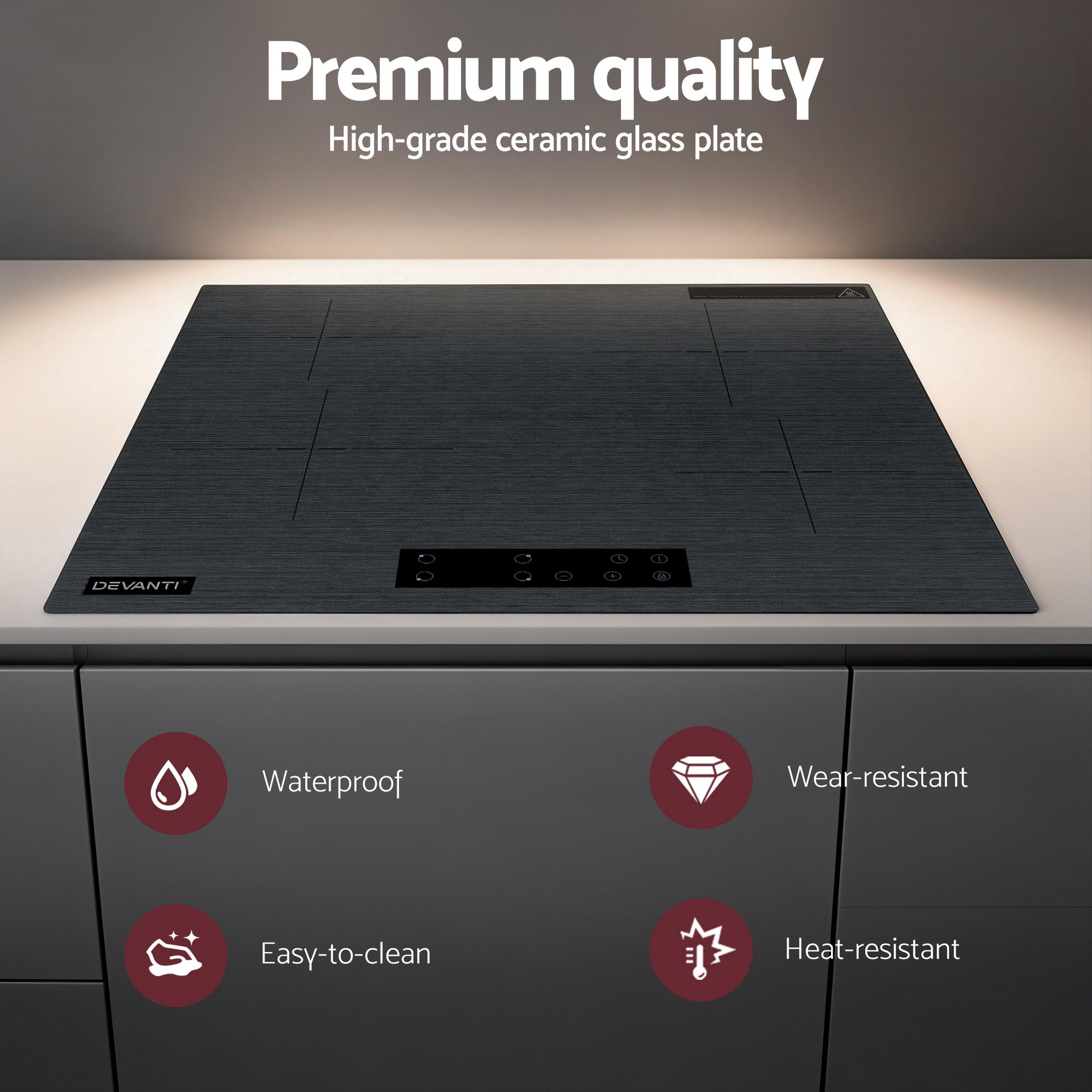 Devanti Electric Ceramic Cooktop 60cm Touch Control Grey