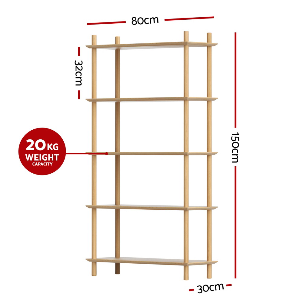 Artiss Bookshelf 5 Tiers Bookcase Display Shelves Wooden Storage Stand Rack Pine