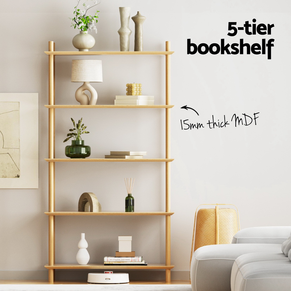 Artiss Bookshelf 5 Tiers Bookcase Display Shelves Wooden Storage Stand Rack Pine