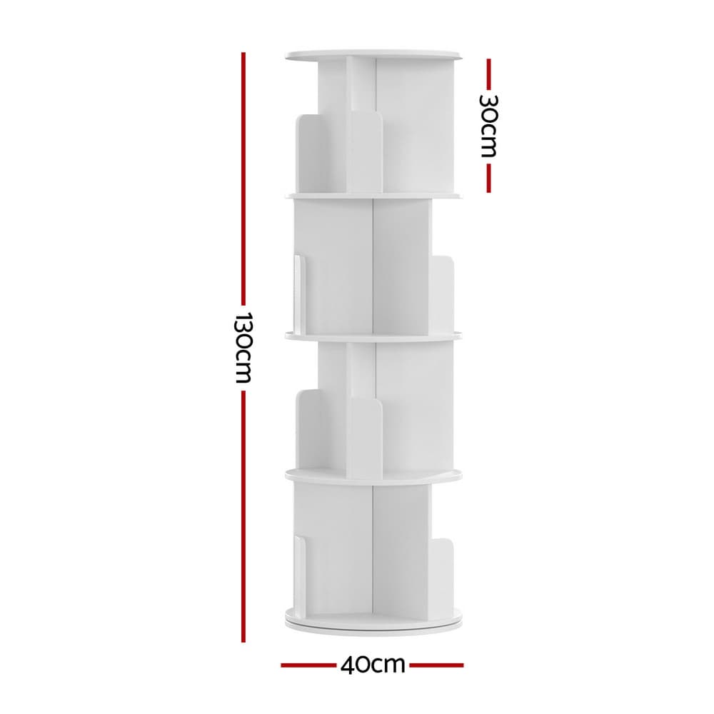 Bookcase 4 Tier Rotating Shelf White