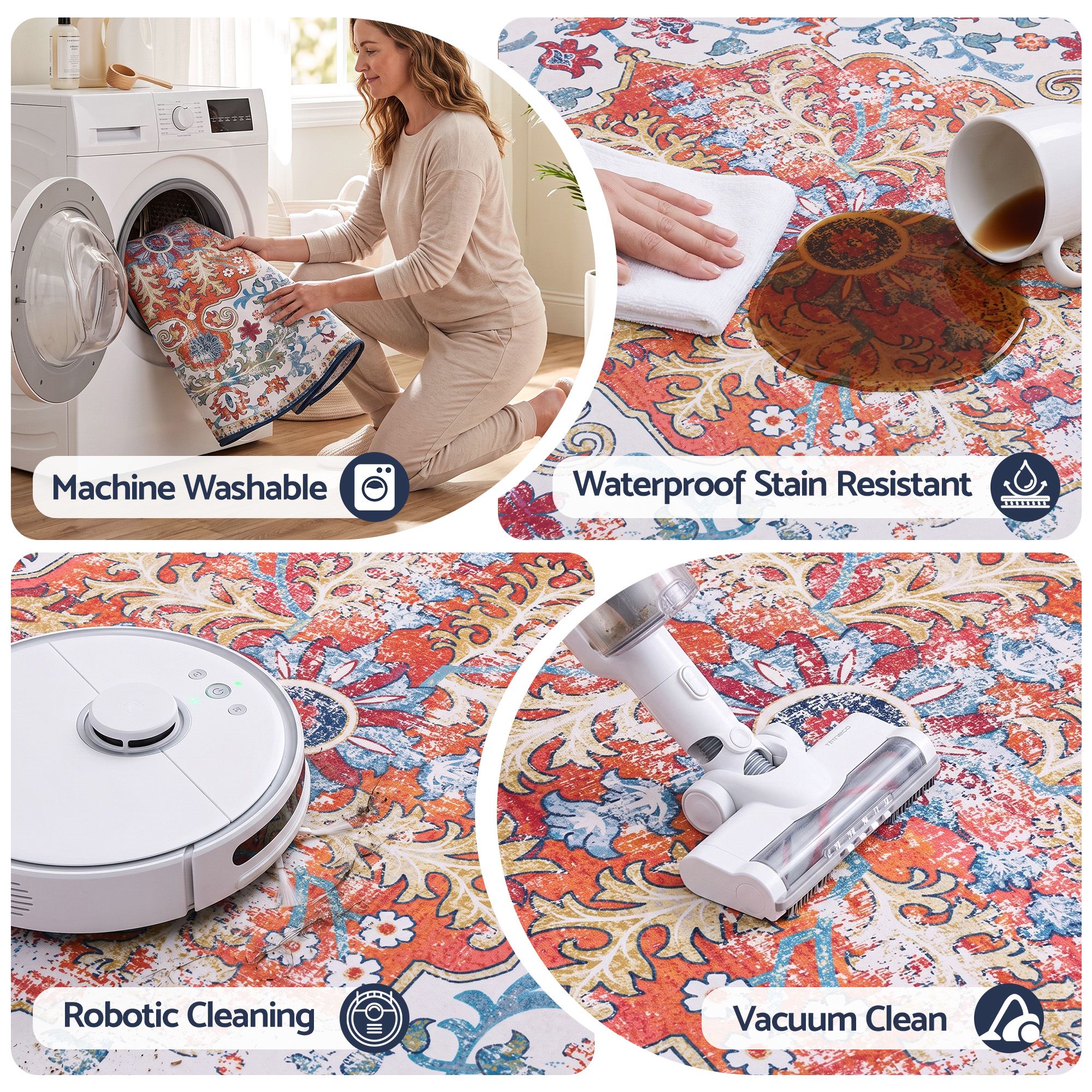 Artiss 160 cm Round Rugs for Living Room With Silicone Dots Grip For Bedroom Entryway 5mm Ultra Thin Foldable Machine Washable Vintage Boho Floor Carpet