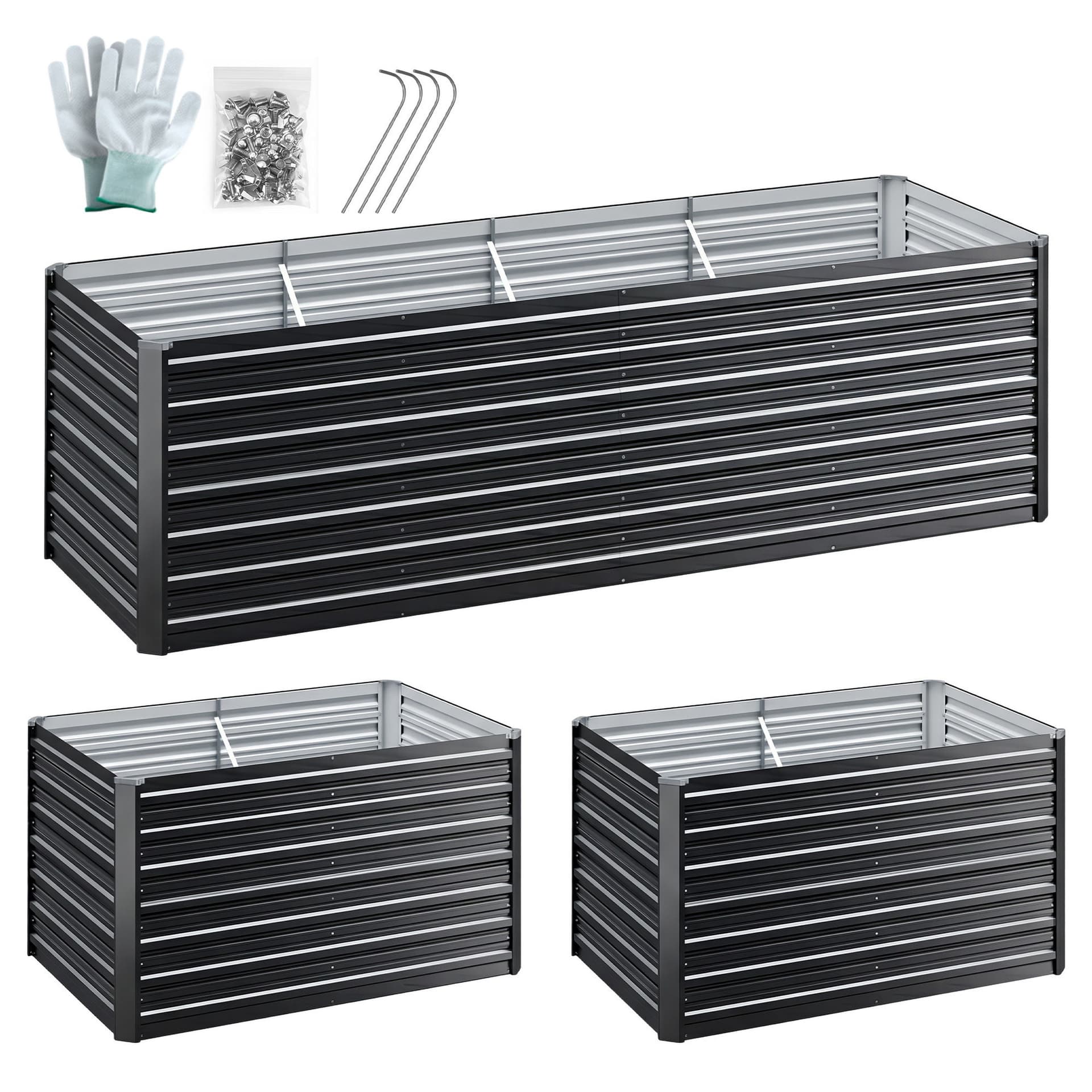 Raised Garden Bed Kit 2-in-1 Ergonomic 240cm Aluminium Grey Galvanised Steel Planter Box Extra Deep