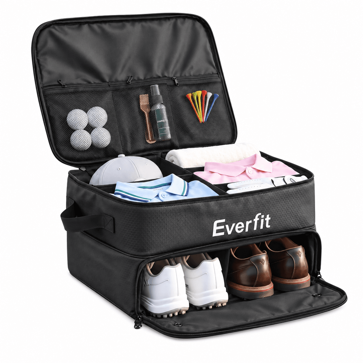 Golf Trunk Organizer 2-Tier Design Ventilated Shoe Compartment Black