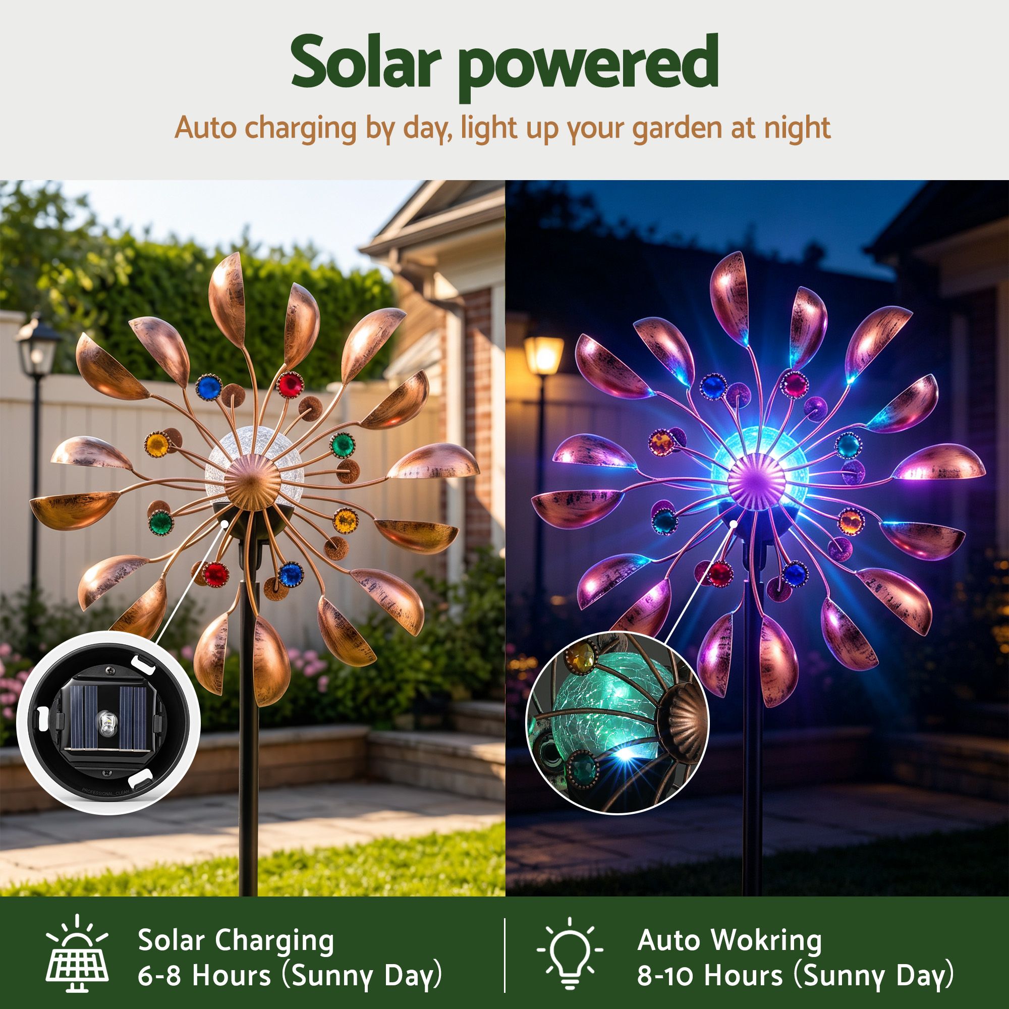 Gardeon Garden Windmill Metal Wind Spinner Solar Light Outdoor 190cmr Bronze