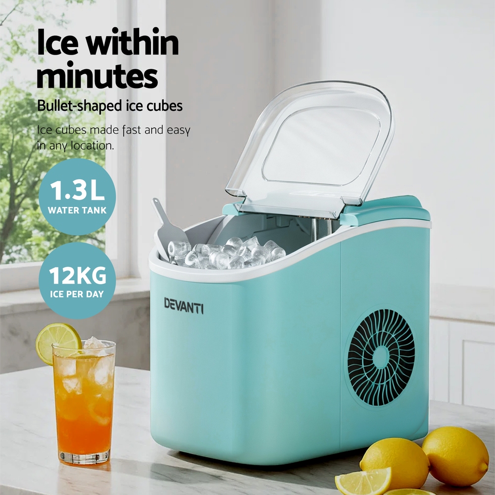 Devanti 12kg Ice Maker Machine w/Self Cleaning Green