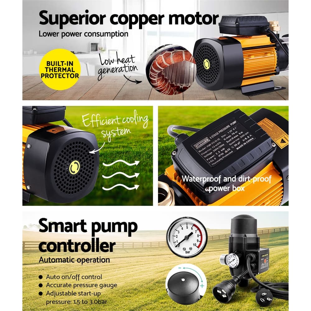 Garden Water Pump High Pressure 2500W 6-Stage Transfer Pump Black