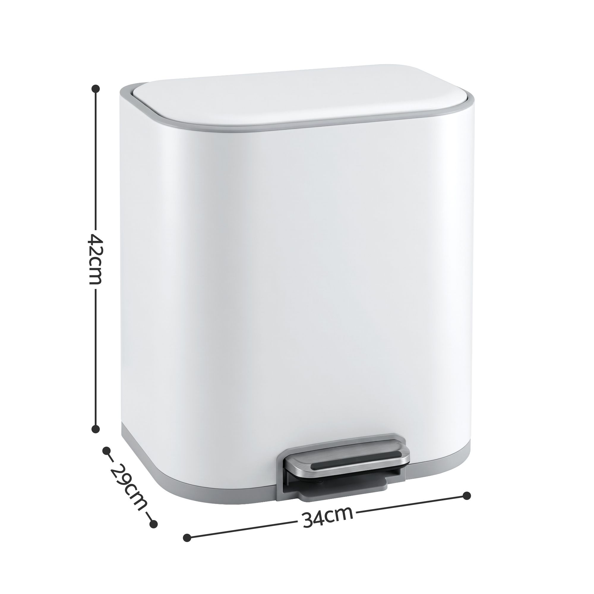 Cefito 20L Trash Bin Steel Pedal Bins Soft Close Kitchen Rubbish Waste Can White
