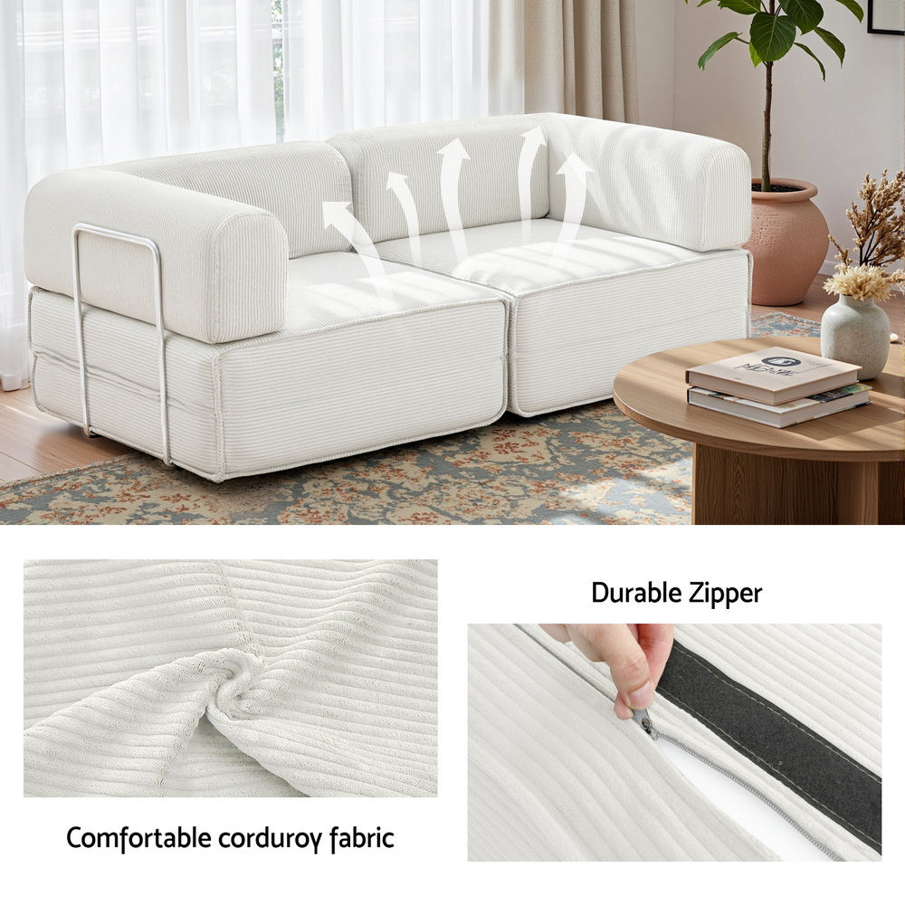 Artiss Convertible Folding Sofa Bed Pull Out Mattress Sleeper Couch Corduroy Beige