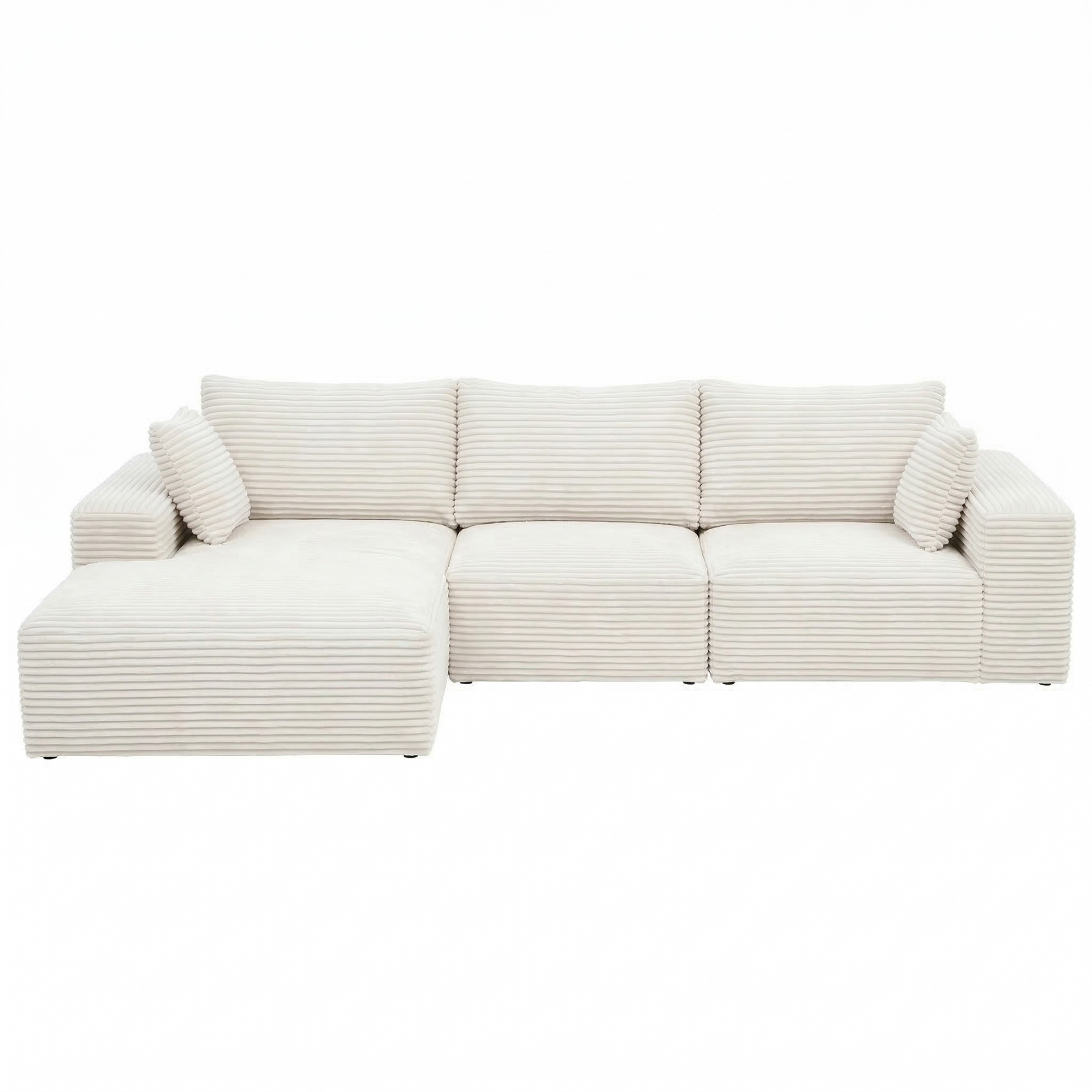 Artiss 3 Seater Modular Sofa Bed Sectional Boneless Couches for Living Room Corduroy Compressed Sofa White
