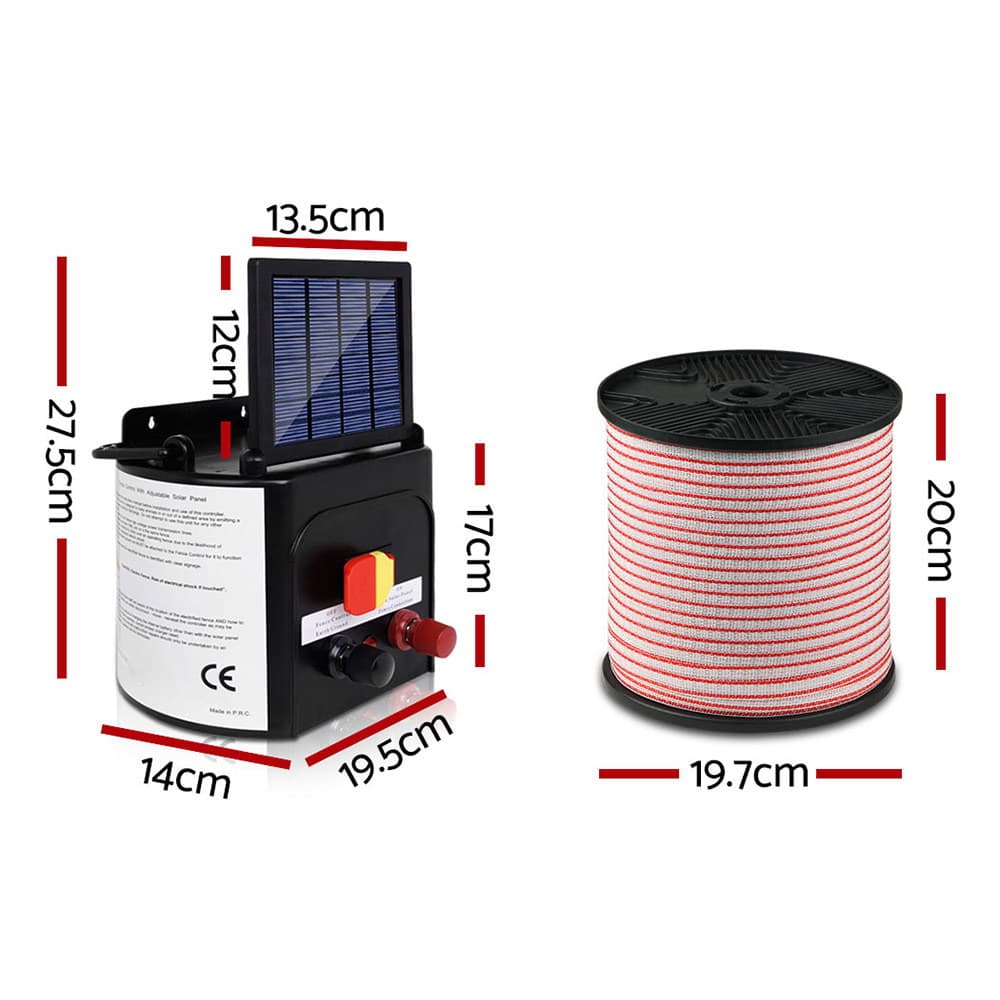 Electric Fence Energiser Solar Powered 3KM Compact Lightweight 400M Poly Tape Insulator