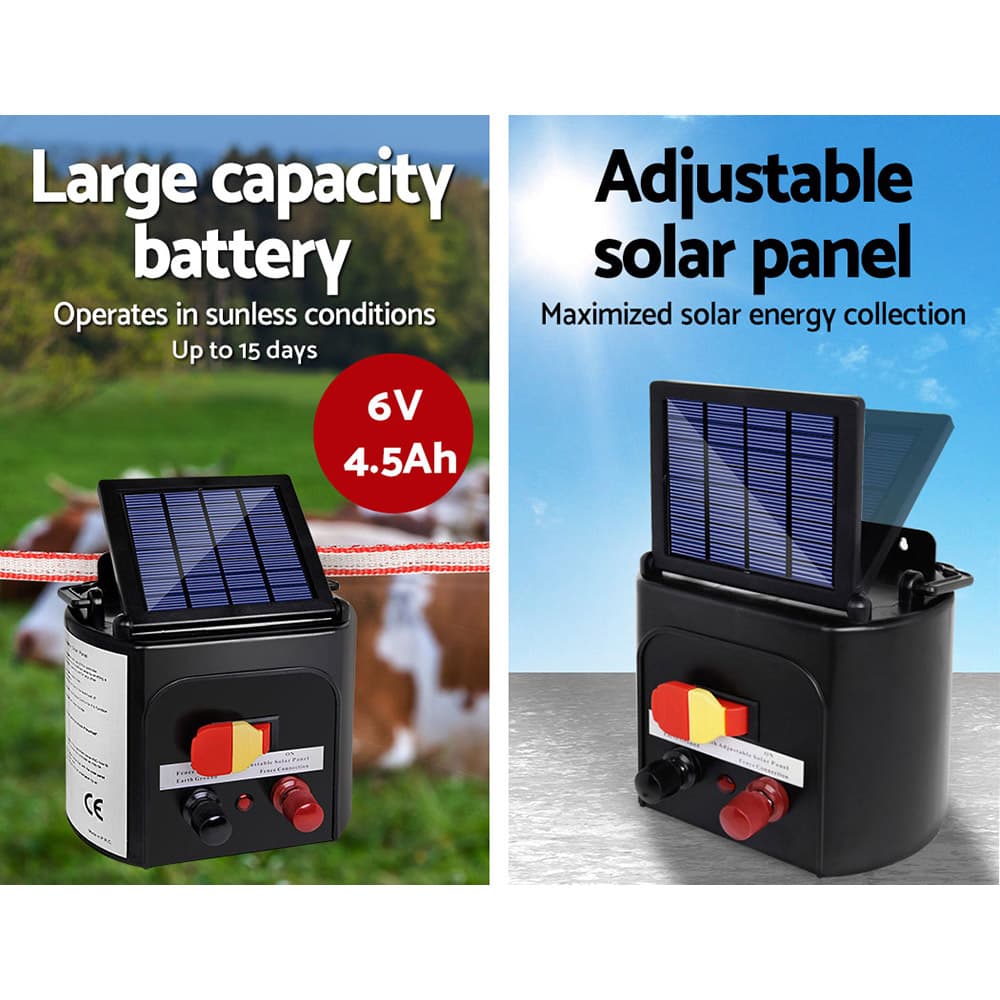 Electric Fence Energiser Solar Powered 3KM Compact Lightweight 400M Poly Tape Insulator