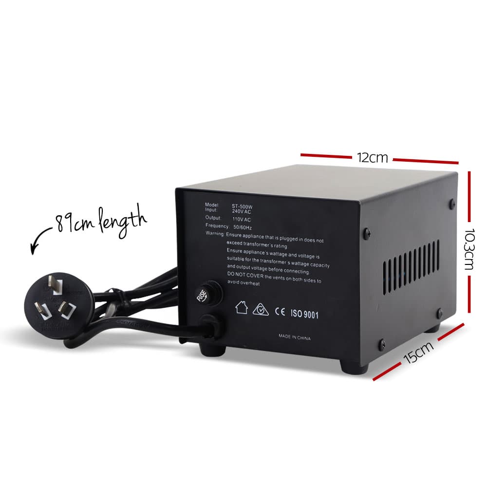 Step Down Transformer 500W 240V to 110V Lightweight Black