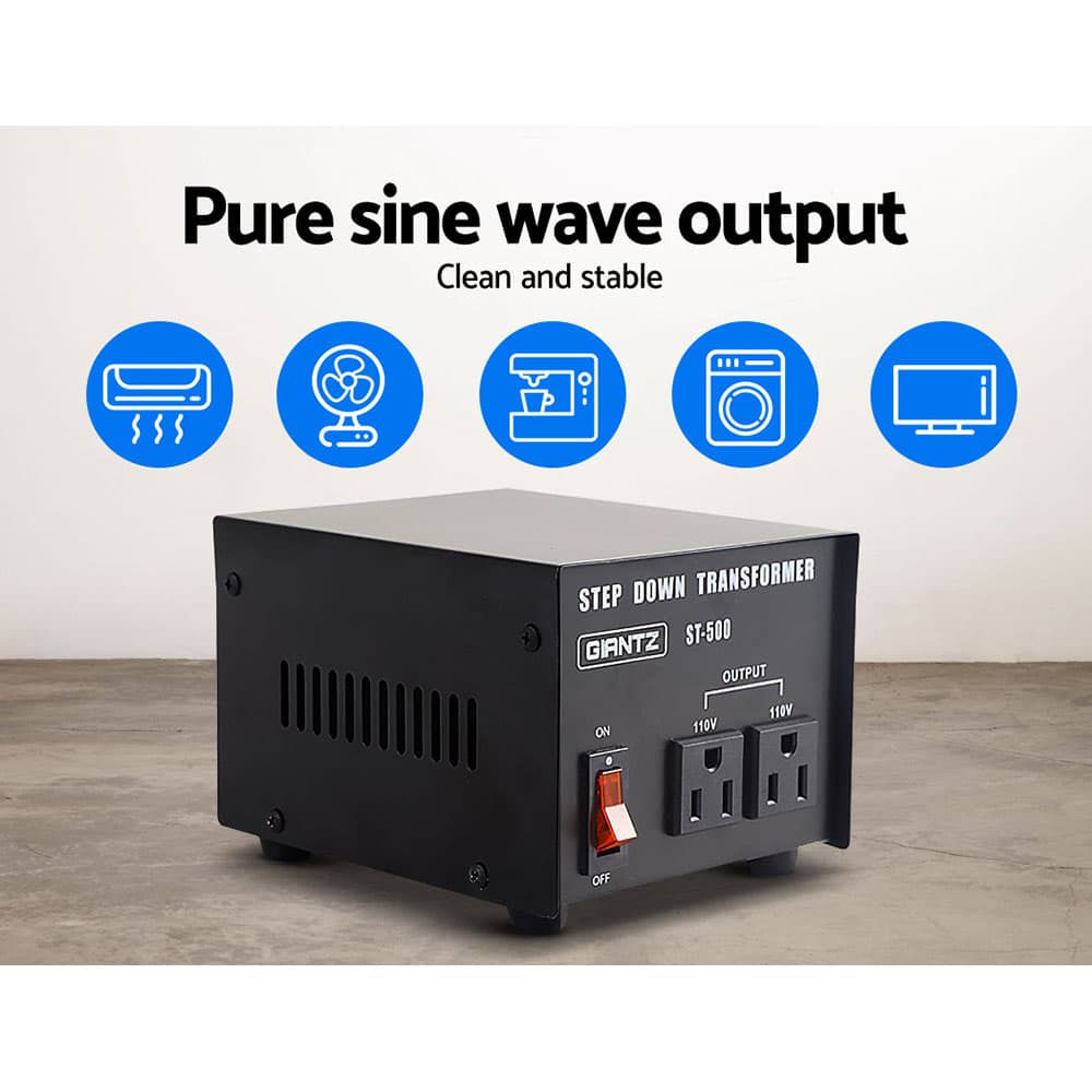 Step Down Transformer 500W 240V to 110V Lightweight Black
