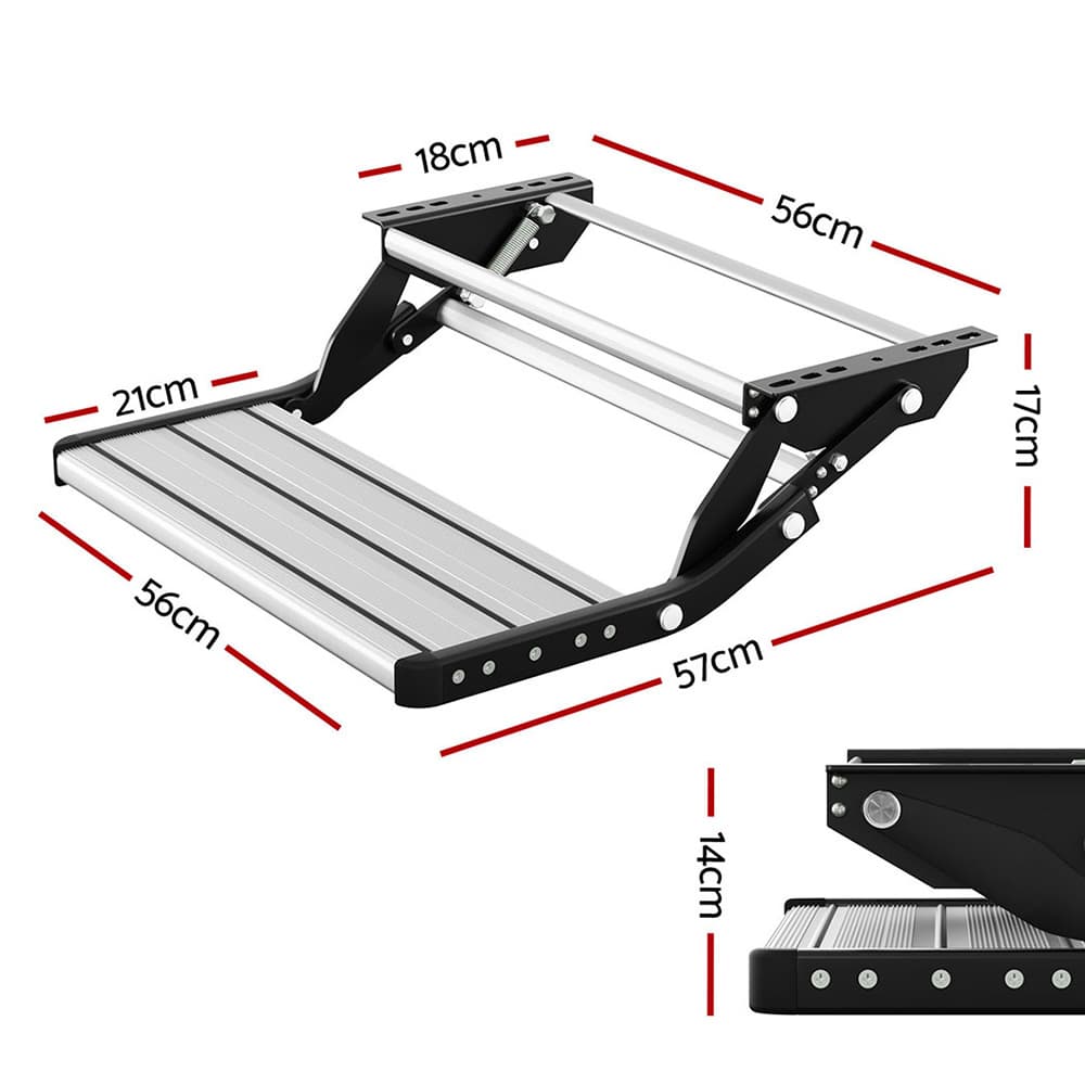 Weisshorn Manual Pull Out Caravan Step Folding RV Entry Stair 200KG Capacity Non-Slip Aluminium