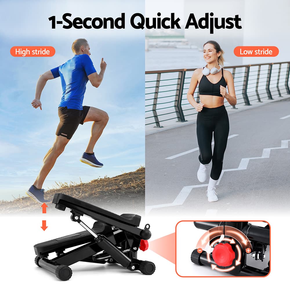 Mini Stepper with Resistance Rope Compact Home Workout Adjustable Intensity Black