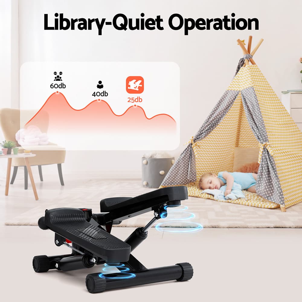 Mini Stepper with Resistance Rope Compact Home Workout Adjustable Intensity Black