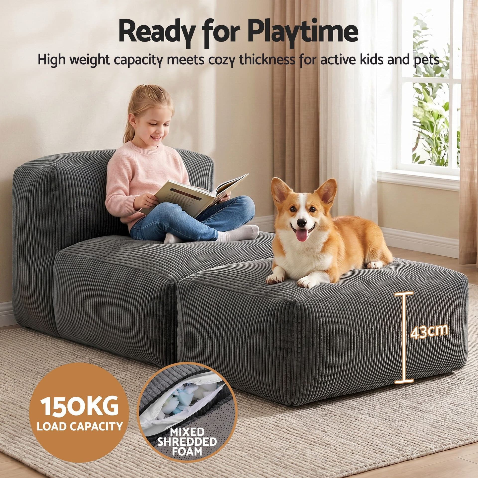 Bean Bag Sofa Bed Foldable Compact Design Grey