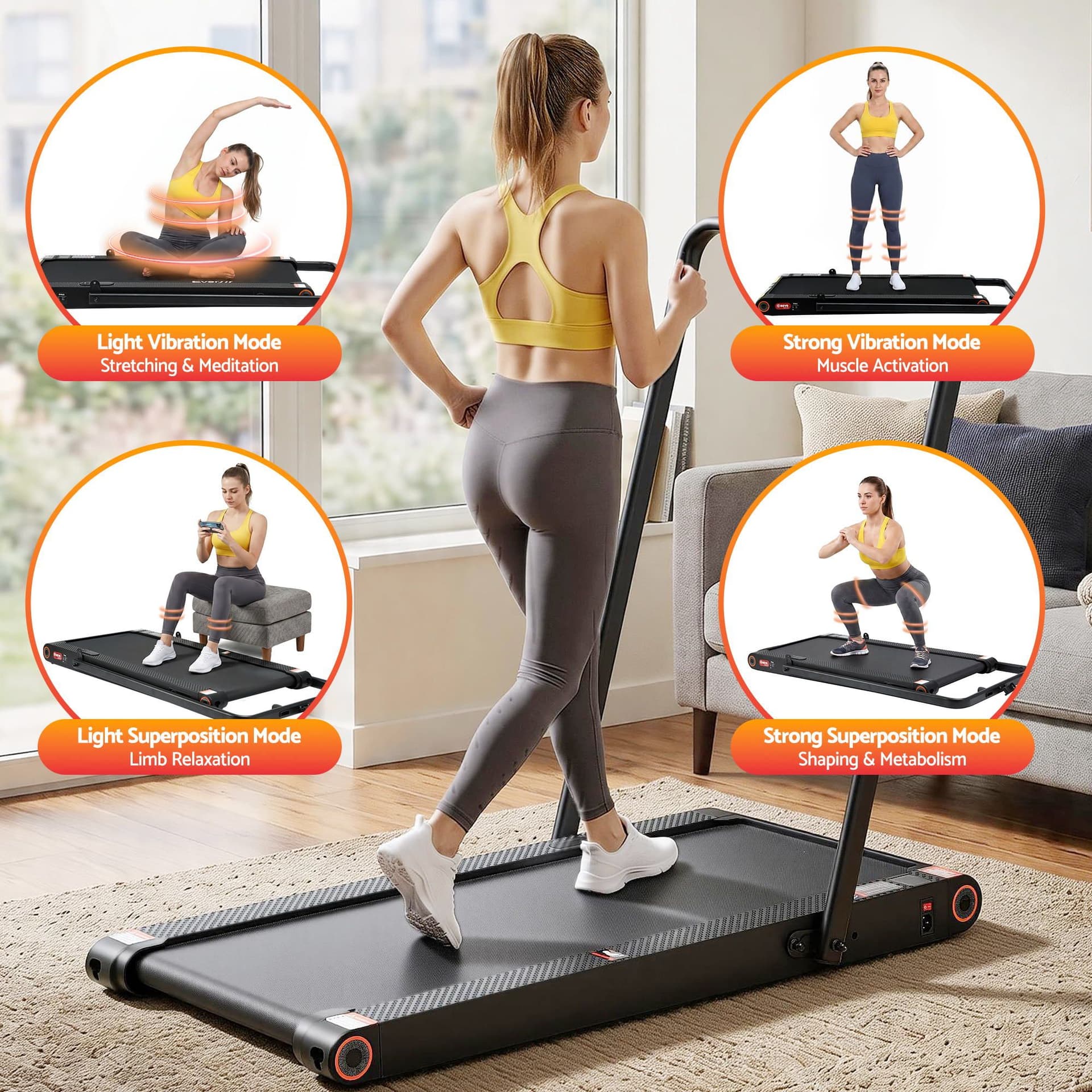 4 in 1 Treadmill Walking Pad Under Desk Compact Size Black
