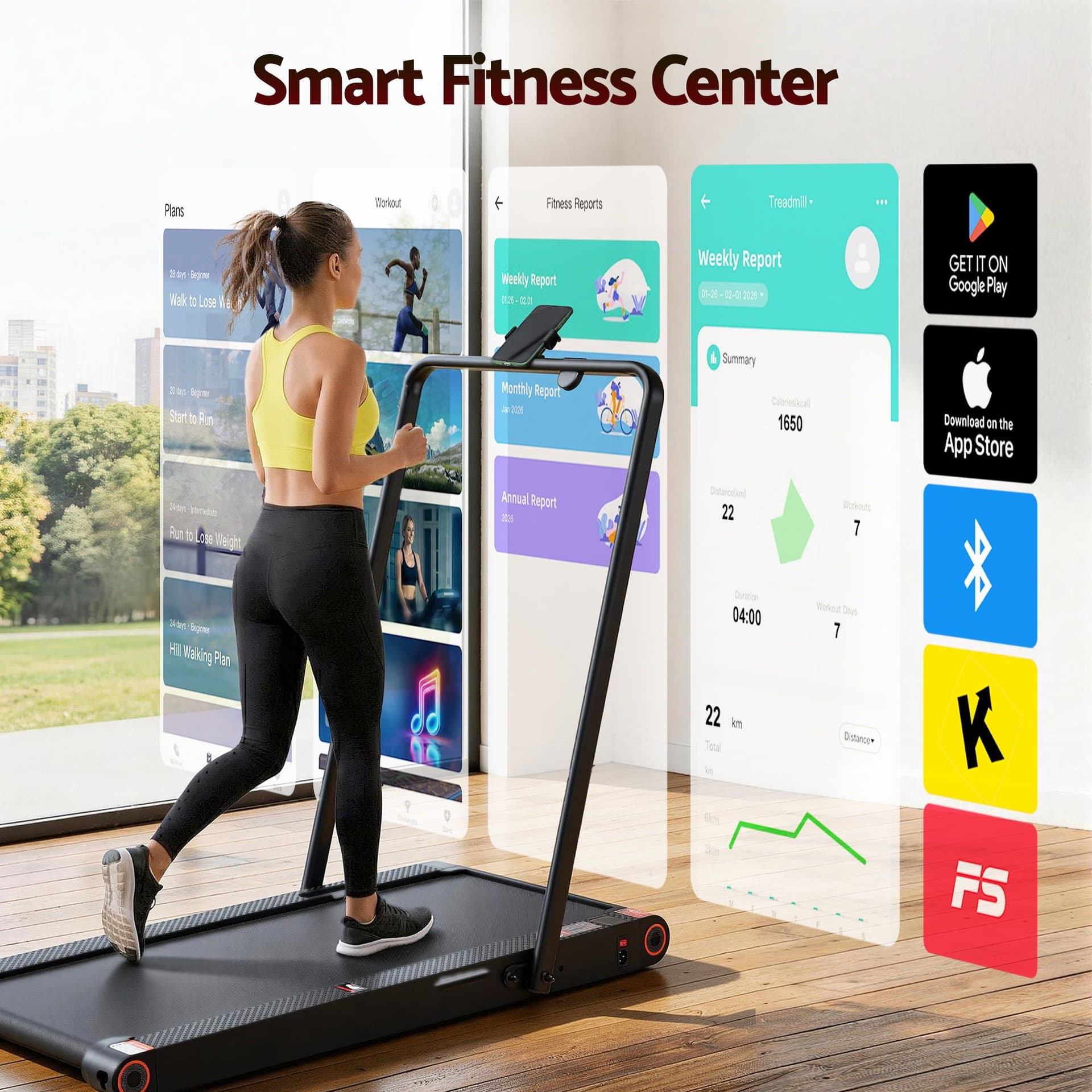 4 in 1 Treadmill Walking Pad Under Desk Compact Size Black