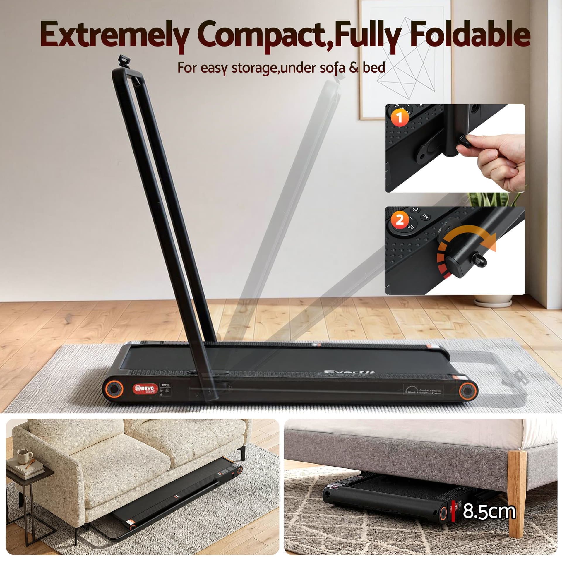 4 in 1 Treadmill Walking Pad Under Desk Compact Size Black