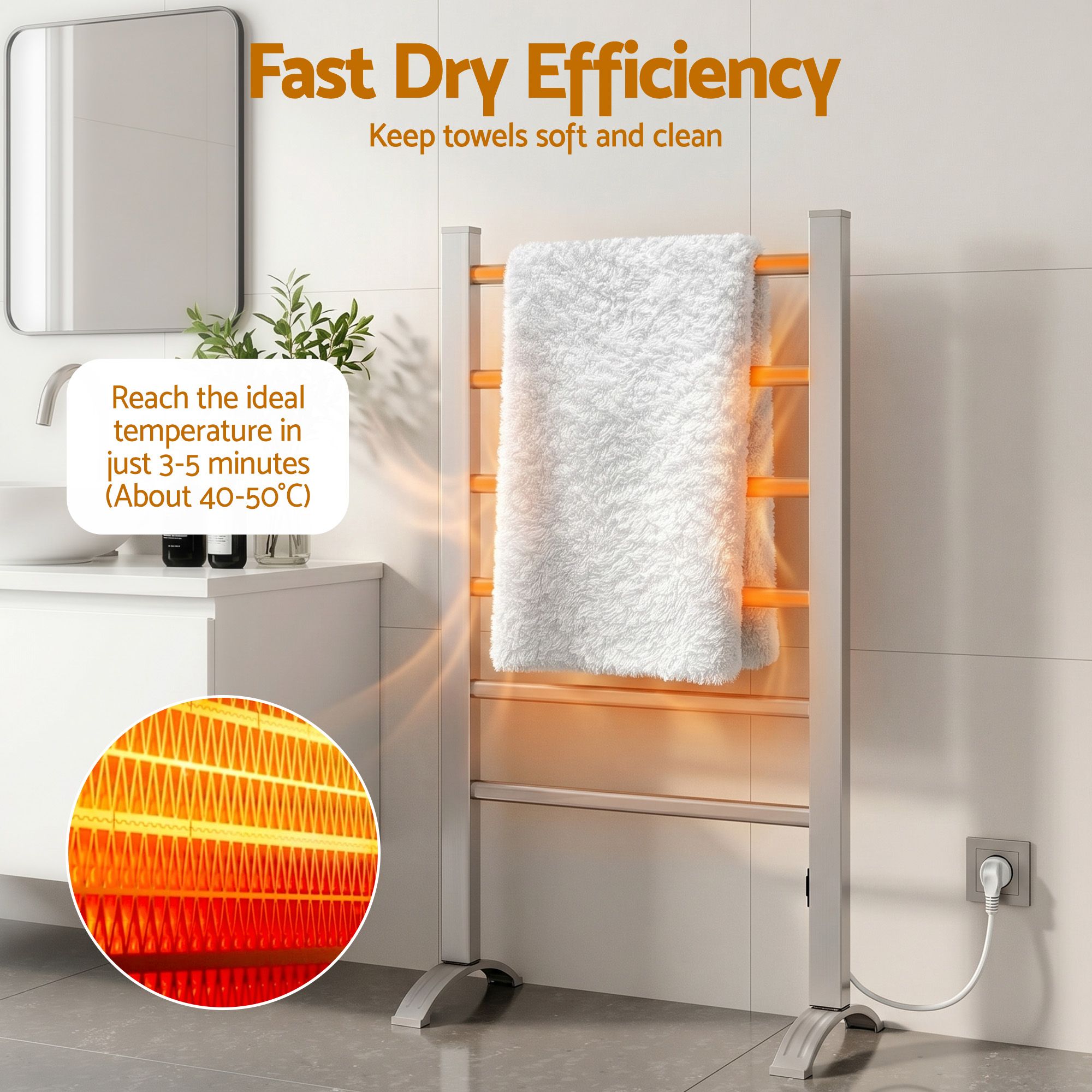 Devanti Electric Heated Towel Rail Rack 6 Bars Freestanding Clothes Dry Warmer