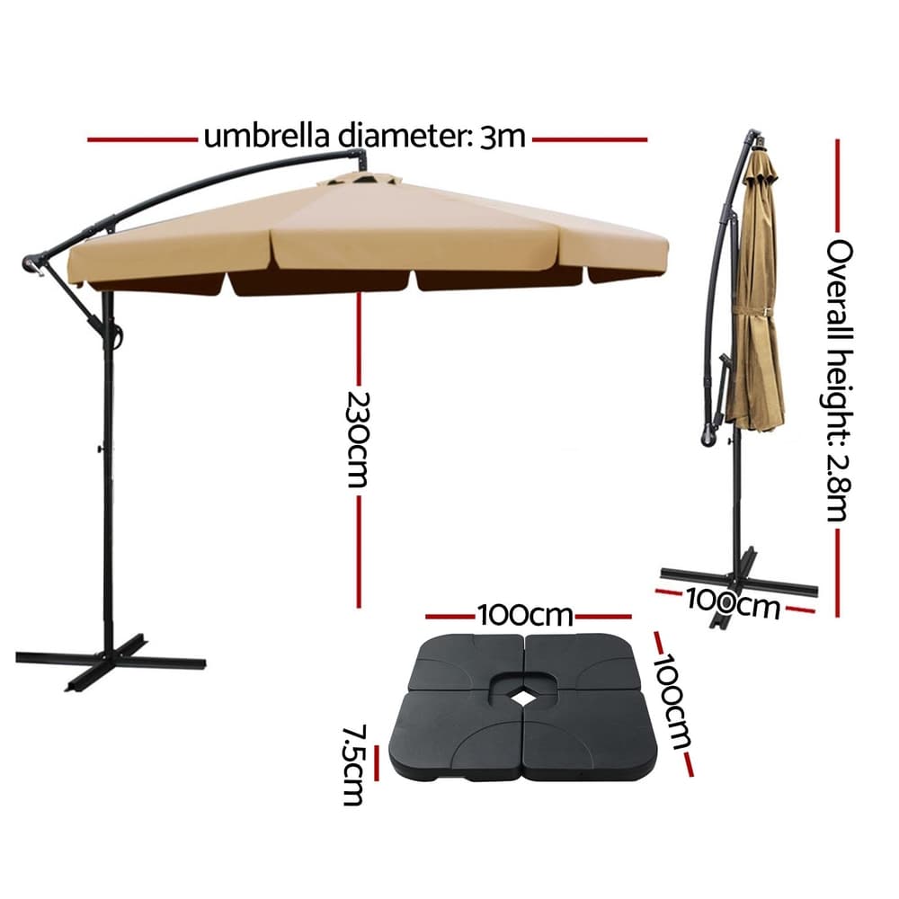 Outdoor Umbrella UV50+ 3m Octagonal Canopy Beige Steel Frame