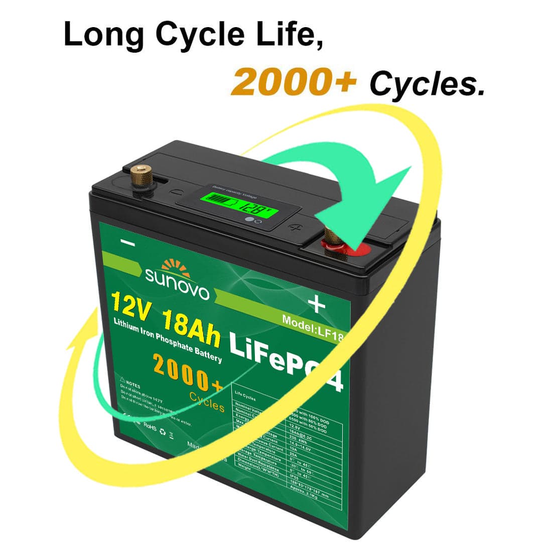 Deep Cycle Battery Lithium Iron Phosphate 12V 18Ah Rechargeable Lightweight