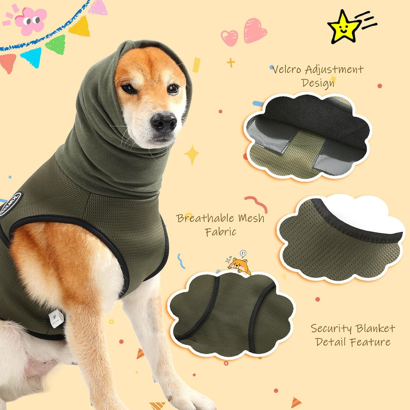Pet Products Dog Anxiety Vest and Coat, Vet Visits and Separation - Keep Pet Calm, Dog Jacket for Thunder, Fireworks, Anti Anxiety Vest for Dogs and Cat Body and Ear, Green, S