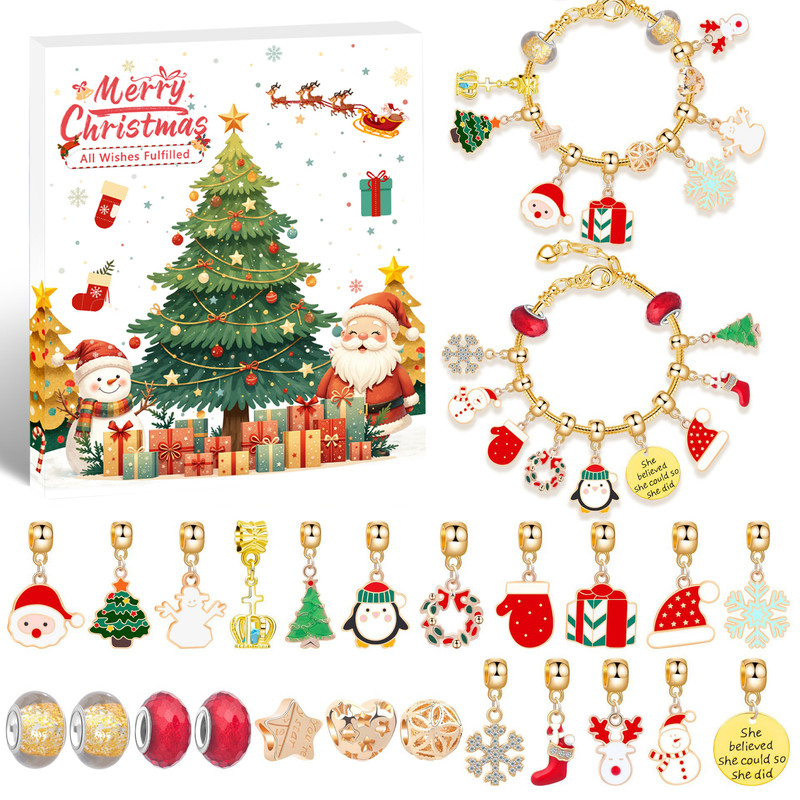 Christmas gift DIY Cartoon Snowman Bracelet Set with Crystal Beads