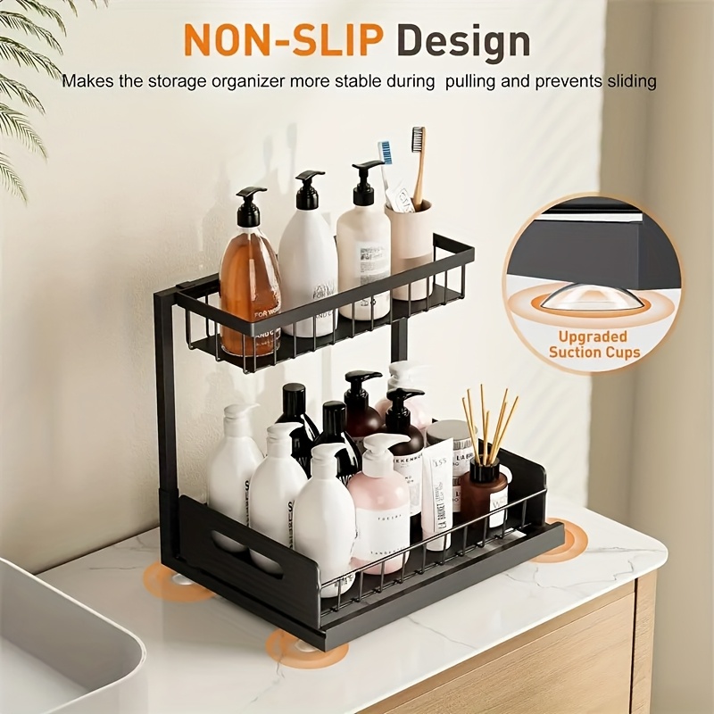 Not Designed for Design, But Designed for Life: Heavy-Duty Metal Frame Holds 50 lbs, Honeycomb Grid Prevents Water Accumulation, Non-Slip Upgraded Suction Cups for Stable Multi-Scenario Storage(Black)