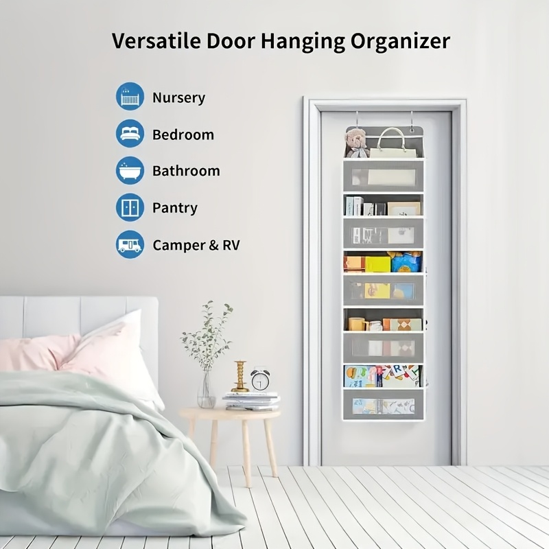 Storage Marvel in Black & Gray — 5-Tier Over-the-Door Organizer with 5 Large Pockets. Sturdy and Anti-Tip Design for Strong Load-Bearing. A Neat Solution for Bedroom, Bathroom & Storage Room.（GREY）