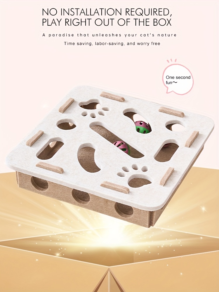 Interactive Cat Fun Box with Paw Print Design for Digging and Climbing, Includes 2 Hidden Balls, Made of Durable Plastic Material, Promotes Mental Stimulation and Exercise, Random Colors, Suitable for All Breeds and Sizes, GREY