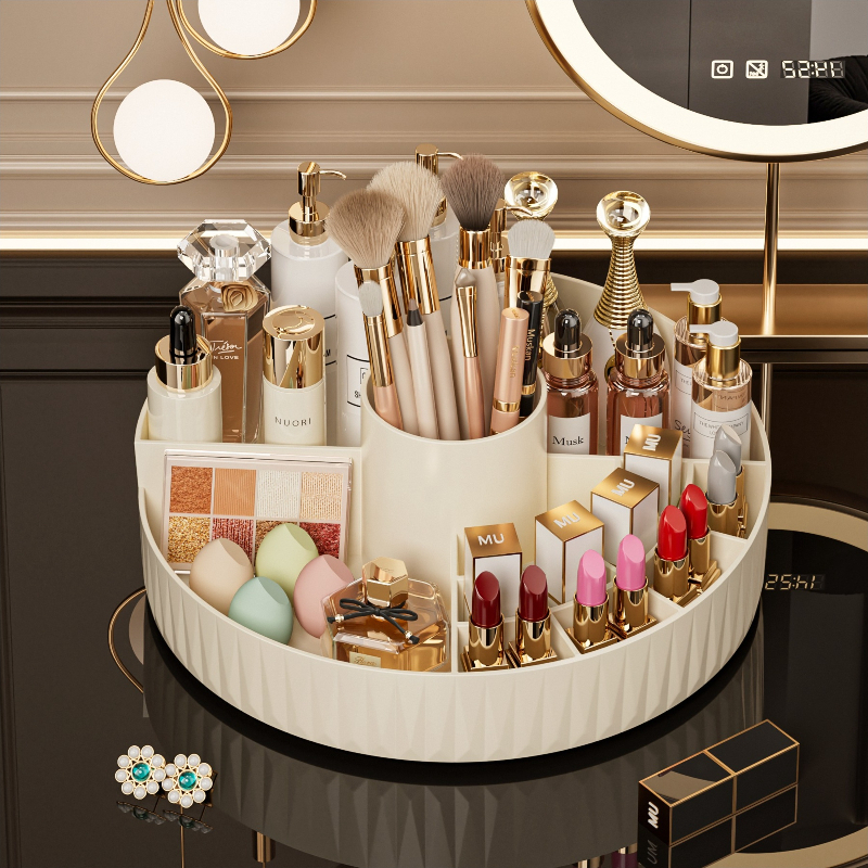 Rotatable Luxury Cosmetic Organizer Desk Large Capacity Skincare Storage Shelf Vanity Tidy Tray Cosmetic Storage Box（pink）