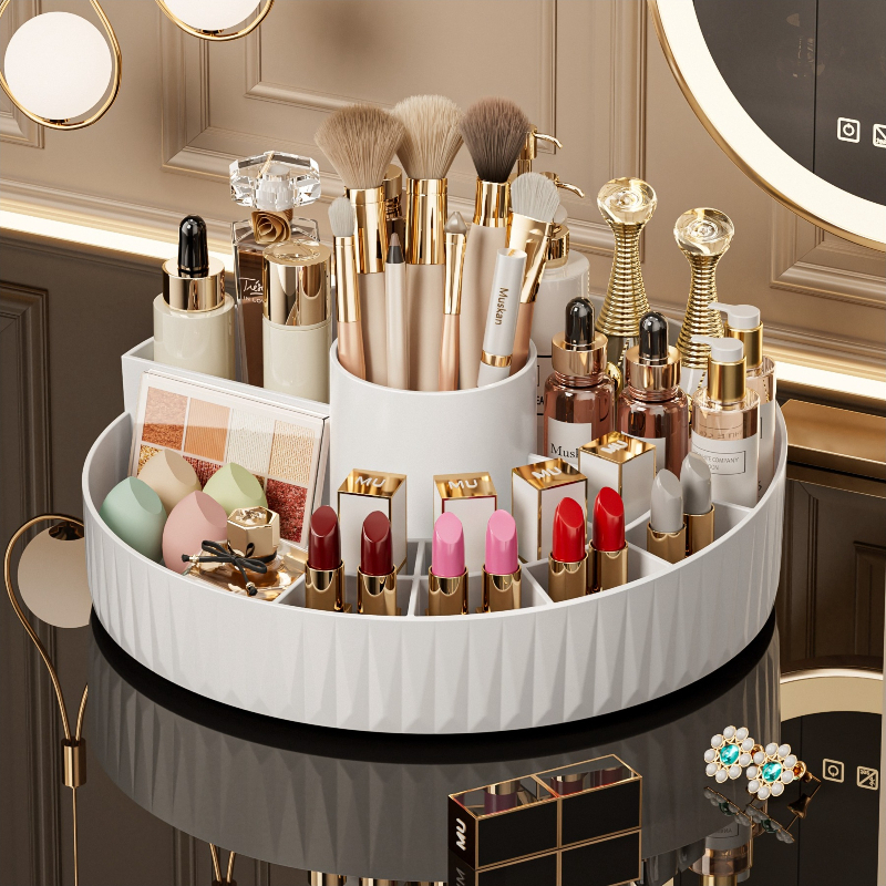 Rotatable Luxury Cosmetic Organizer Desk Large Capacity Skincare Storage Shelf Vanity Tidy Tray Cosmetic Storage Box（pink）