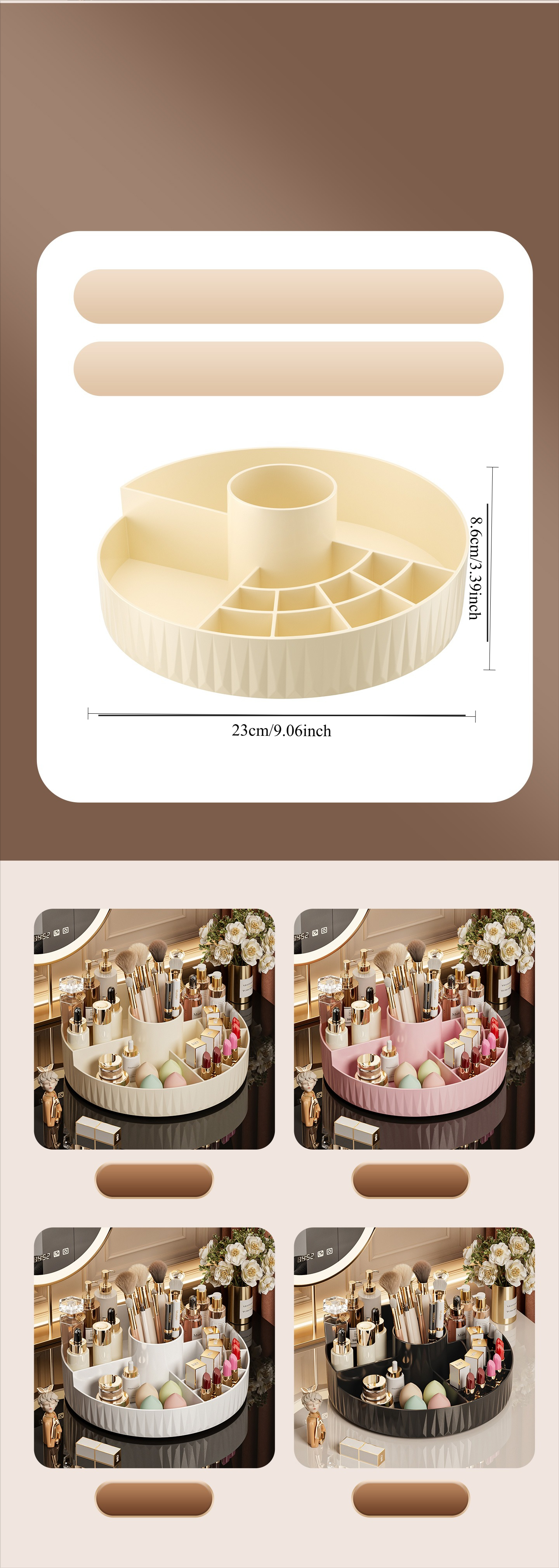 Rotatable Luxury Cosmetic Organizer Desk Large Capacity Skincare Storage Shelf Vanity Tidy Tray Cosmetic Storage Box（pink）