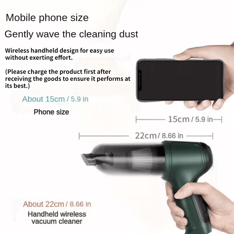 Three-in-one high-power cordless vacuum cleaner, suitable for both car and home use, with an ultra-long battery life. It can vacuum, blow air, remove dust, and clean pet hair. It comes with a variety of accessories and is ready to use immediately