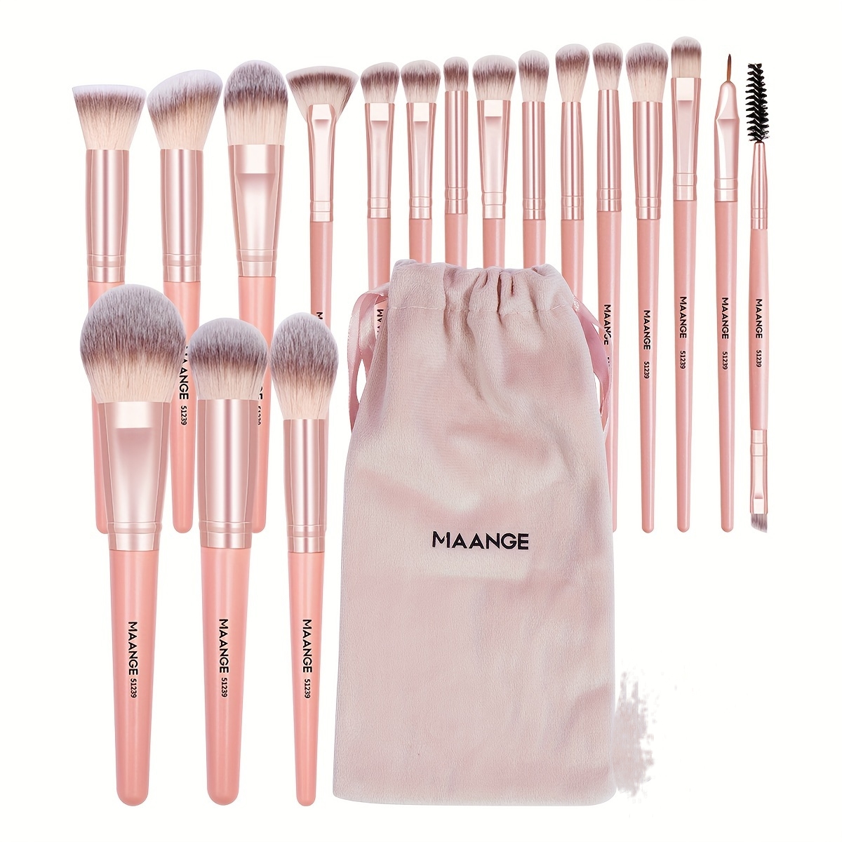 MAANGE 18-piece professional makeup brush set, including 18 makeup brushes + velvet cloth bag, soft brush hair makeup brushes, foundation brush, eye shadow brush, blending brush, concealer brush, eyeliner brush, skin-friendly powder puff set, travel