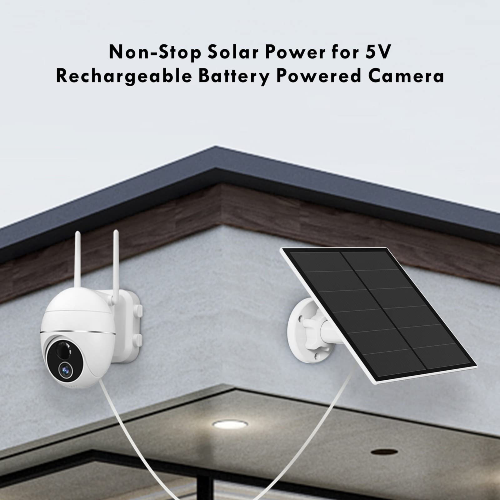 5W Solar Panel for Outdoor Security Camera – 5V USB Charger with 9.8ft Cable, IP65 Waterproof, Adjustable Mount, Compatible with Most Battery Cameras (White)