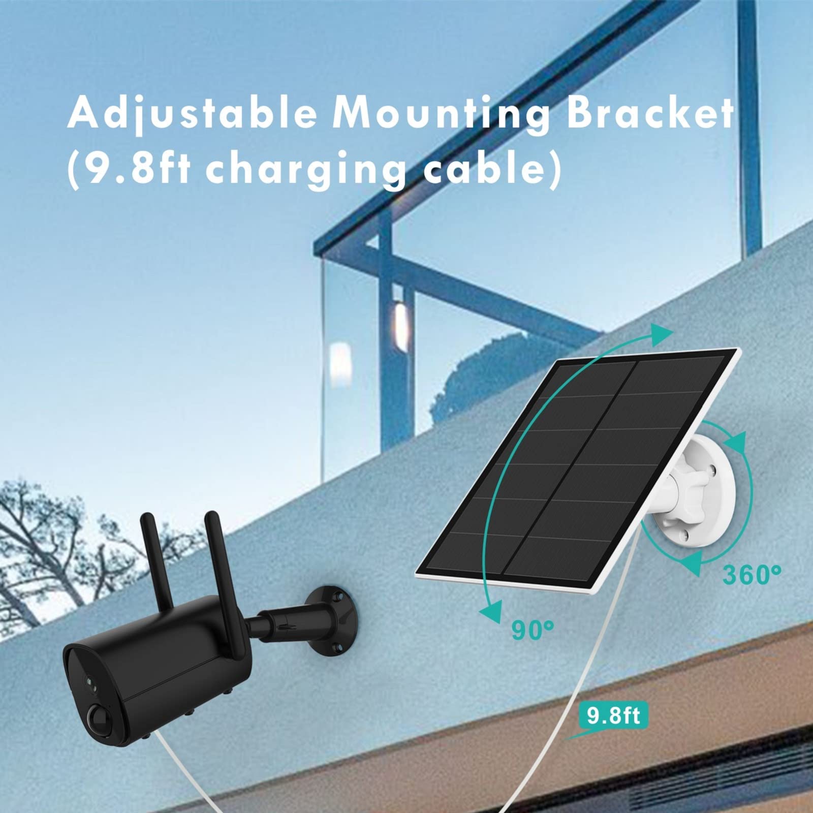5W Solar Panel for Outdoor Security Camera – 5V USB Charger with 9.8ft Cable, IP65 Waterproof, Adjustable Mount, Compatible with Most Battery Cameras (White)