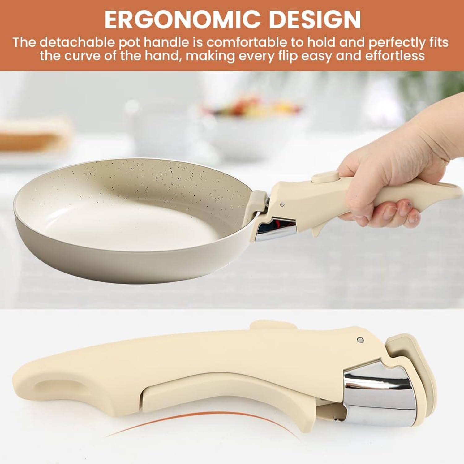Removable Pot Handle with Quick-Release Clip – Universal Kitchen Cookware Handle Replacement for Pans and Pots (White)