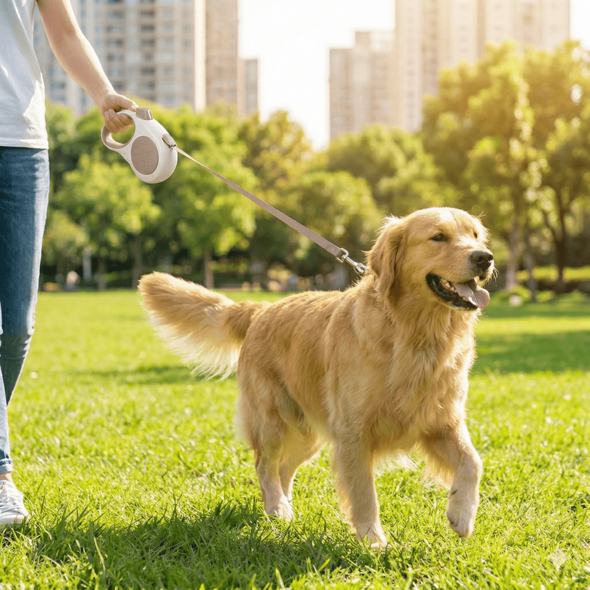 Retractable Dog Leash Automatic Walking Lead 16.5 ft One-Hand Brake Lock Anti-Tangle Nylon Tape Heavy-Duty 55 lb Capacity Brown