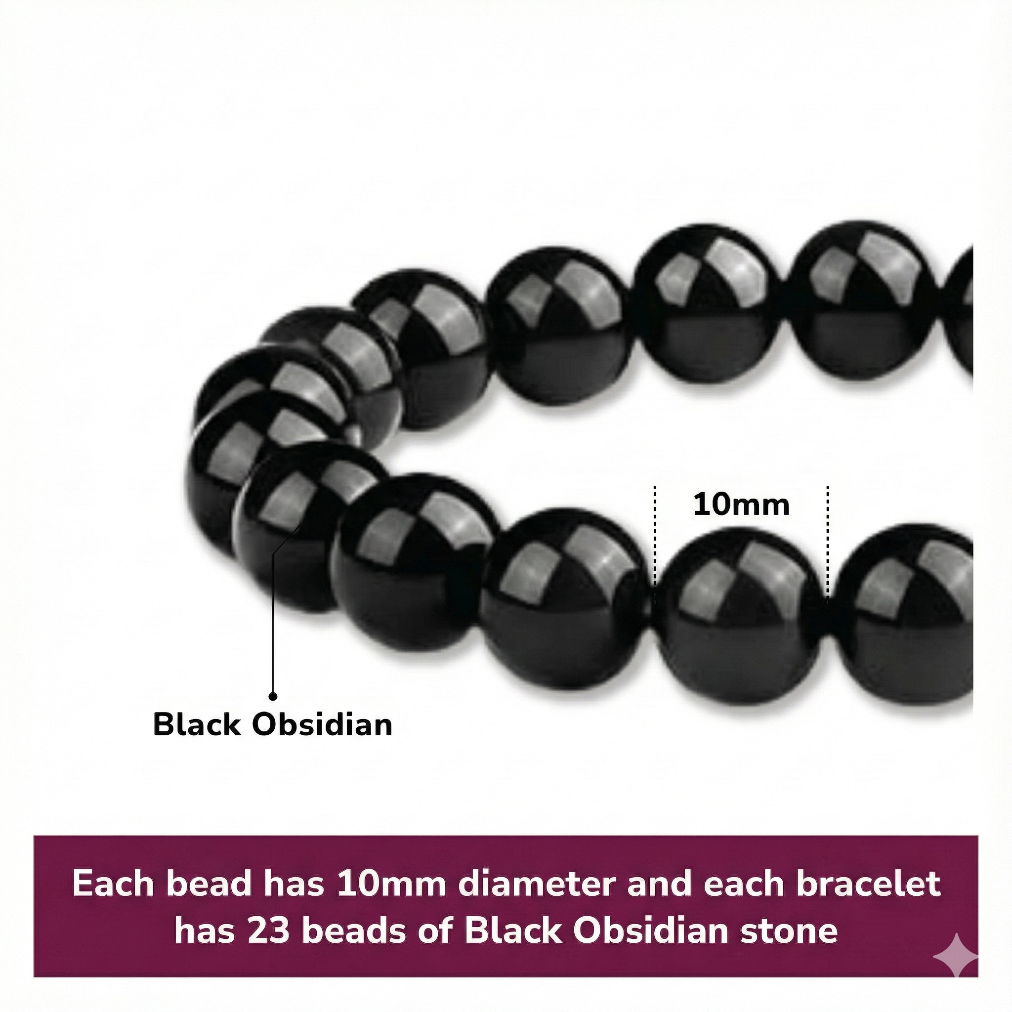 10mm Natural Black Obsidian Beaded Bracelet for Men and Women – Stretchable Healing Crystal Jewelry with Elastic Band, Protective Energy Stone Gift for Birthday, Valentine’s Day, Meditation (Black)