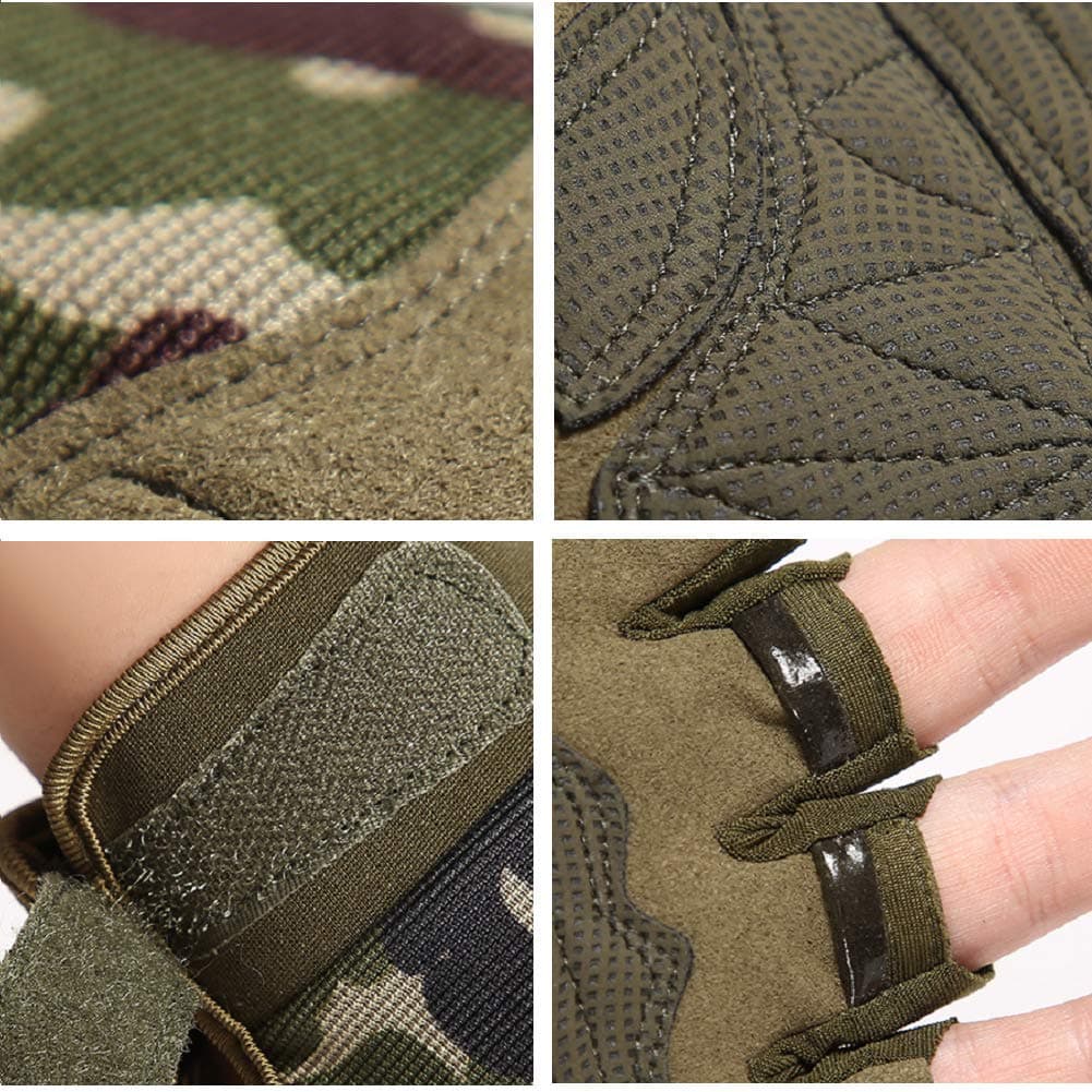 Tactical Fingerless Gloves with Knuckle Protection Breathable Outdoor Gloves Black XL
