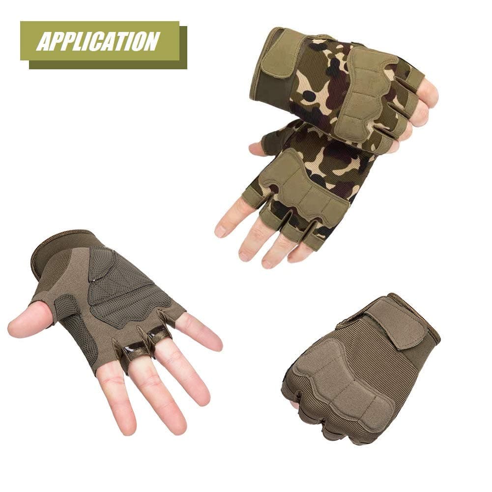 Tactical Fingerless Gloves with Knuckle Protection Breathable Outdoor Gloves Black XL