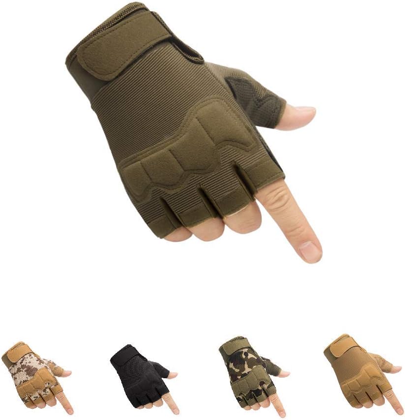 Tactical Fingerless Gloves with Knuckle Protection – Breathable Outdoor Gloves for Shooting, Hunting, Cycling, and Training (Green,L)