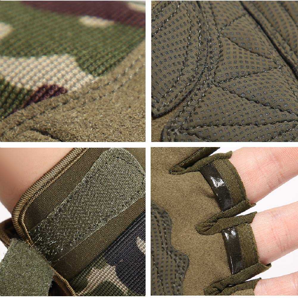 Tactical Fingerless Gloves with Knuckle Protection – Breathable Outdoor Gloves for Shooting, Hunting, Cycling, and Training (Green Camouflage,S)