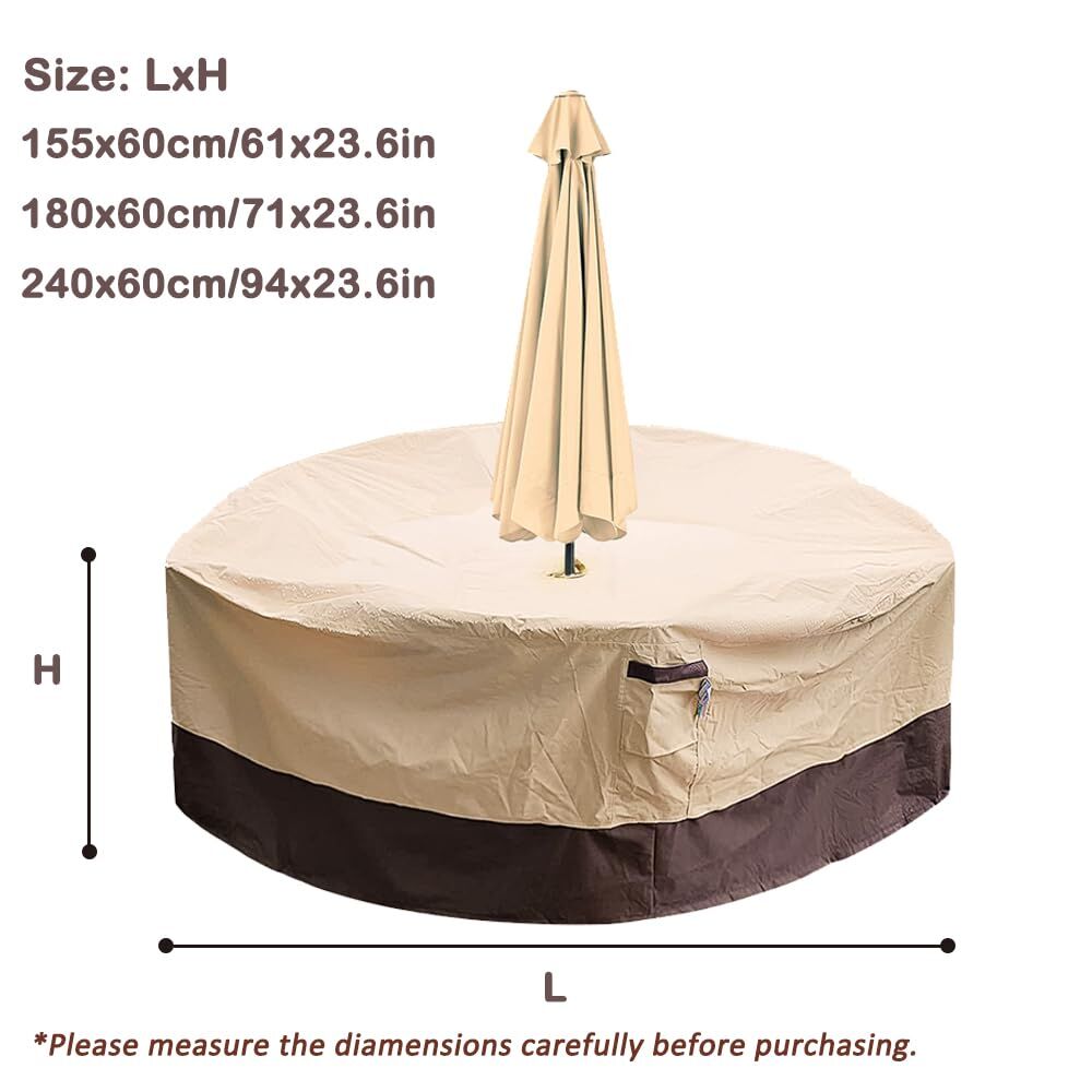 Round Patio Furniture Cover with Umbrella Hole: Waterproof 4-Season Protector for Garden, Balcony Table & Chair Sets(240x60 cm LxH)