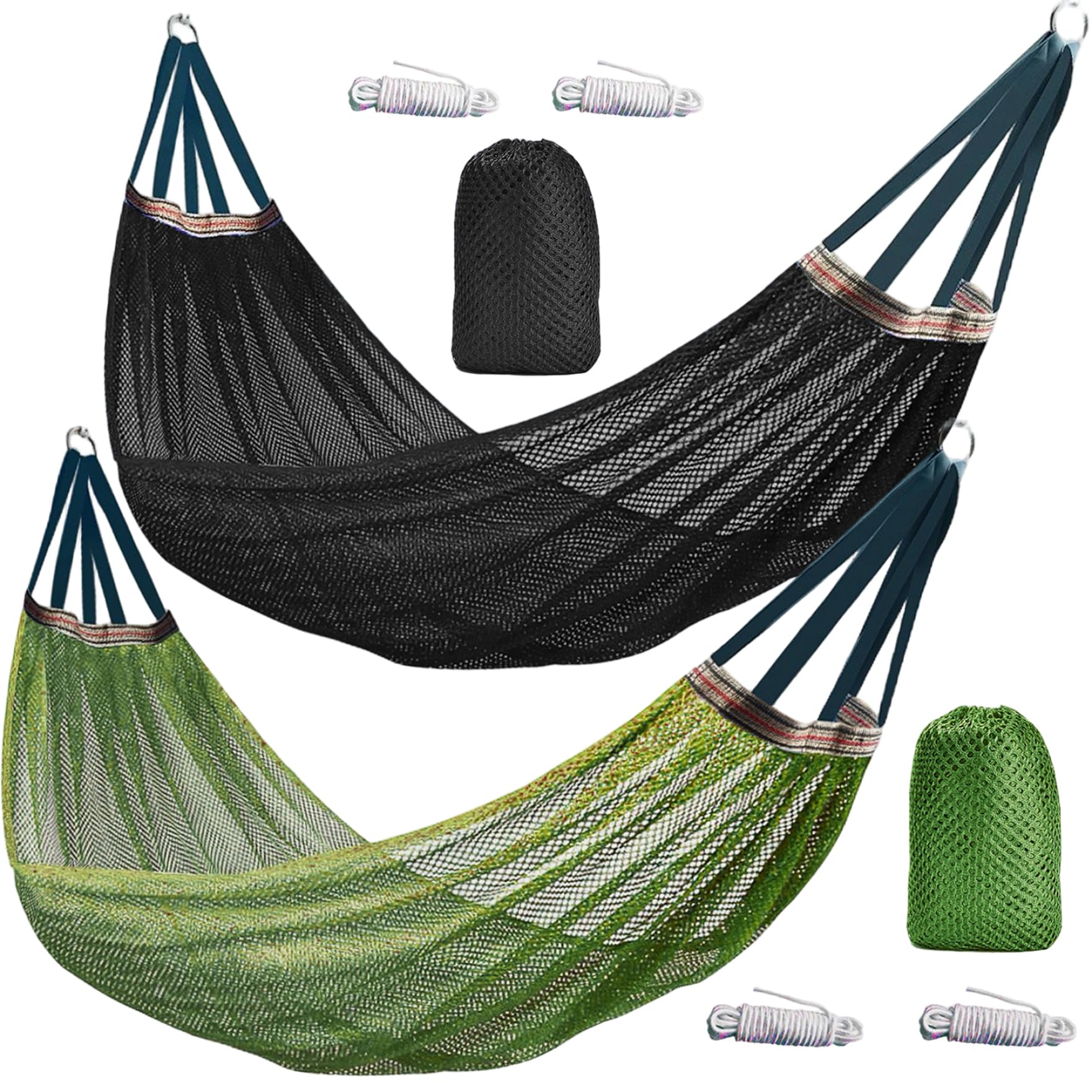 Outdoor Nylon Hammock with Tree Straps – Portable Mesh Hanging Bed for Camping, Beach, Garden, Lightweight & Durable Swing Chair (Black)